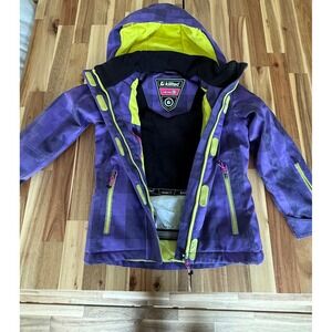 Killtec‎ Girls Waterproof & Windproof Level 3 Plaid Purple Ski Jacket Sz 8' Hood